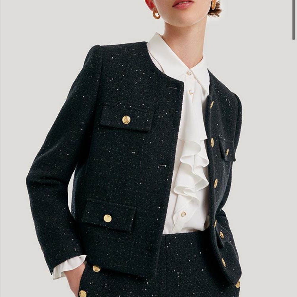 Goelia sequin sparkly tweed jacket with gold buttons